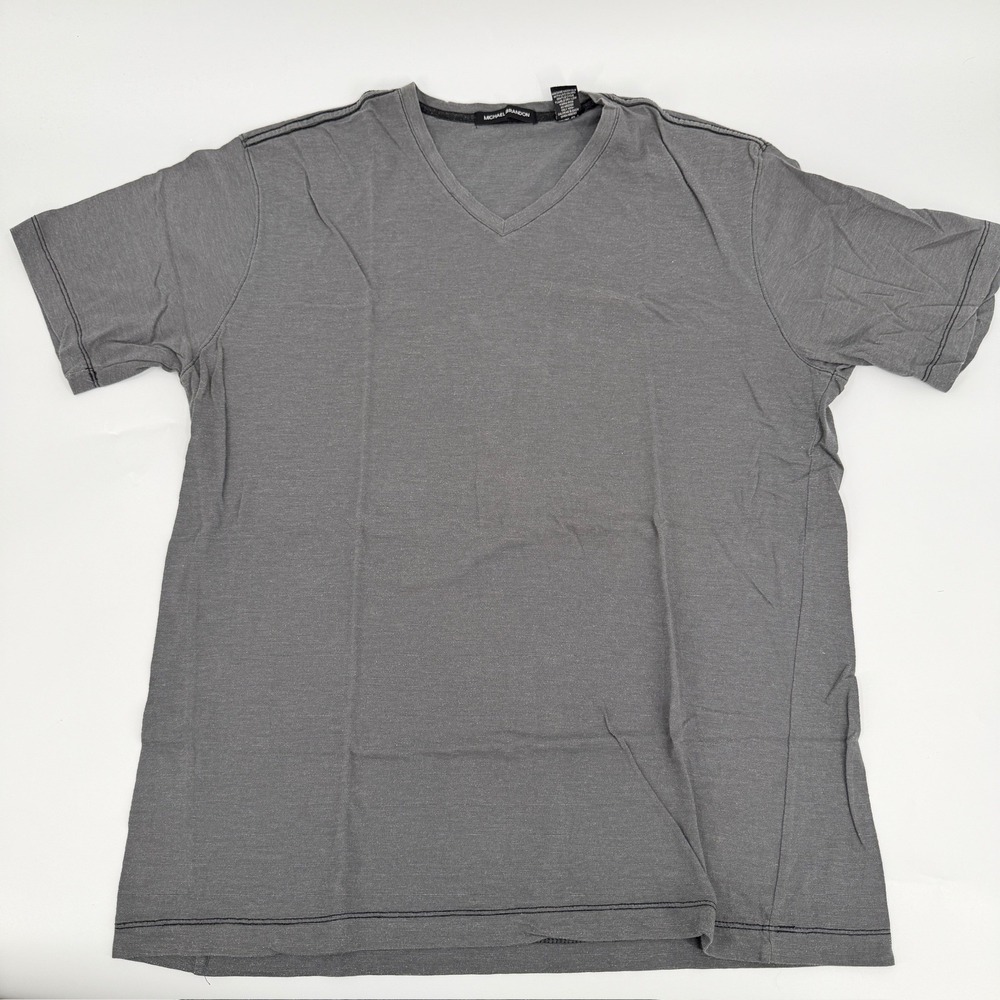 Michael Brandon T-Shirt V-Neck Y2K Mens XL Gray Short Sleeve Solid Cotton Blend